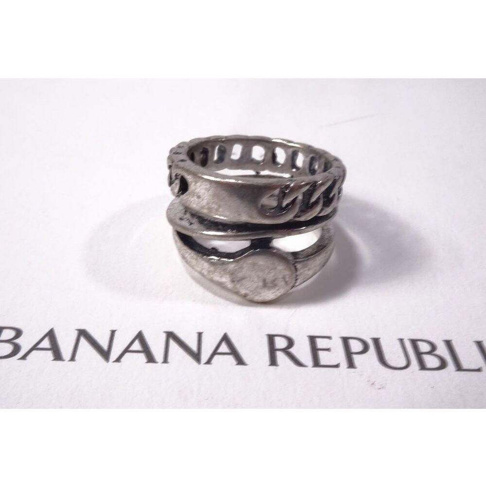 Banana Republic Women's Oxidized Silver Triple Band Chain Ring Sz 6 NWT 45